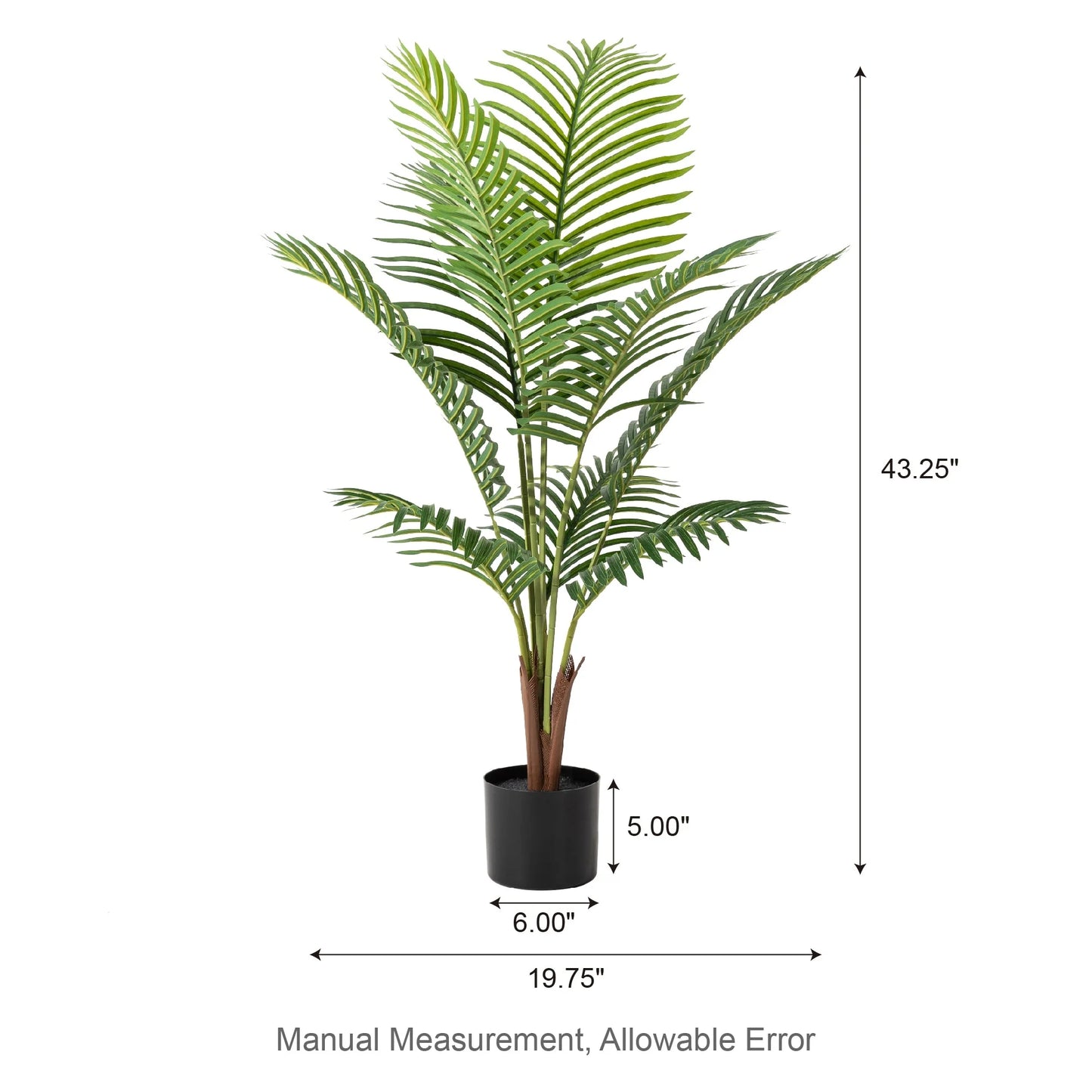 Glitzhome 43"H Real Touch Areca Palm Artificial Fronds Tree in Pot - 19.75"D x 43.25"H