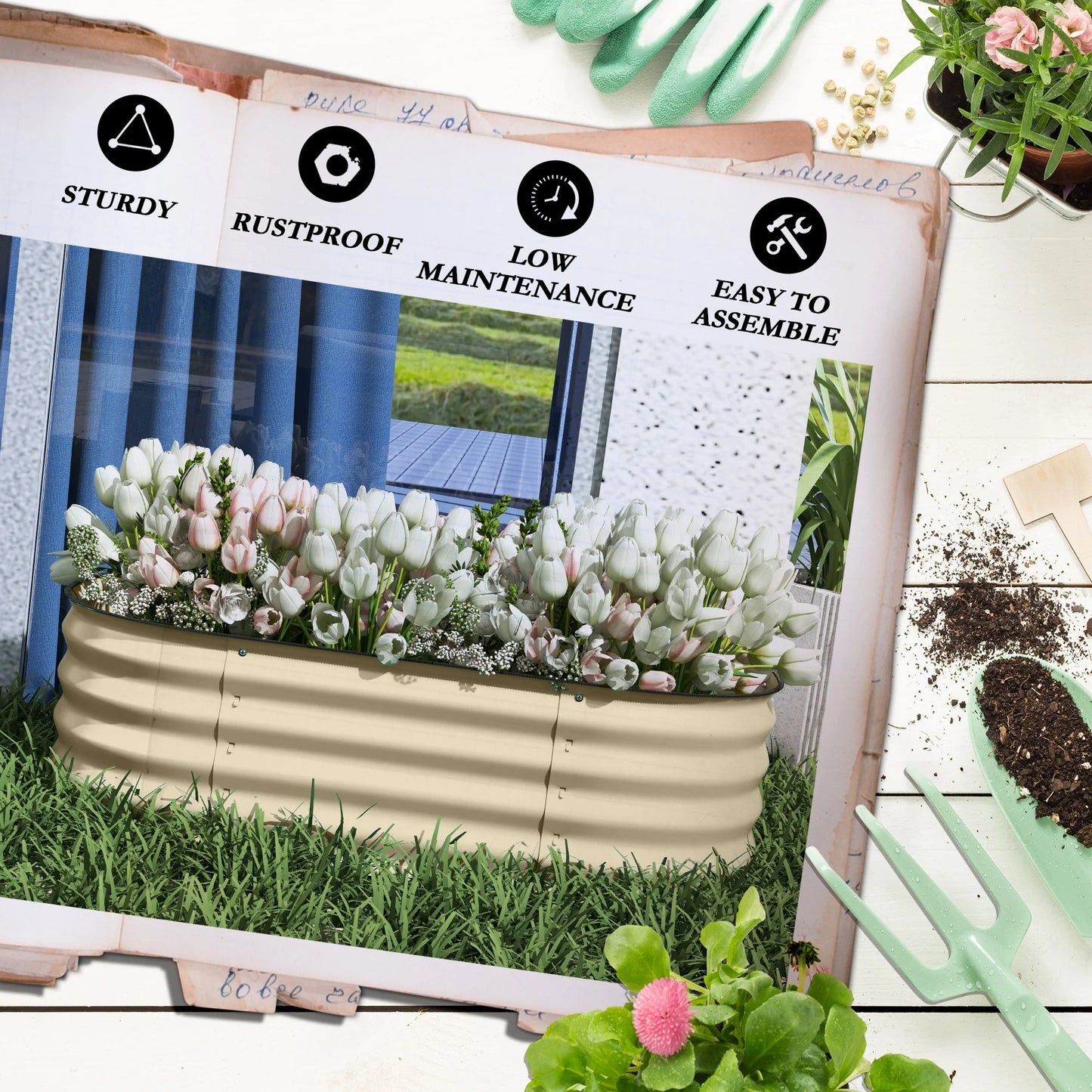 Outsunny 3.4' x 2' x 1' Galvanized Raised Garden Bed Kit, Outdoor Metal Elevated Planter Box with Safety Edging