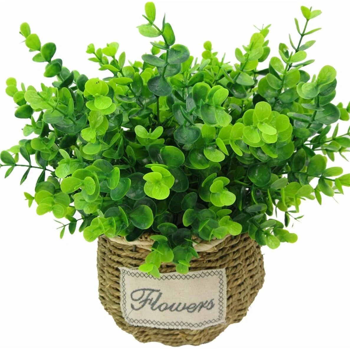 Enova Home 4 Pack Artificial Fake Green Plant Eucalyptus Plastic Leaves Grasses Bush for Home Table Office Outdoor Decoration