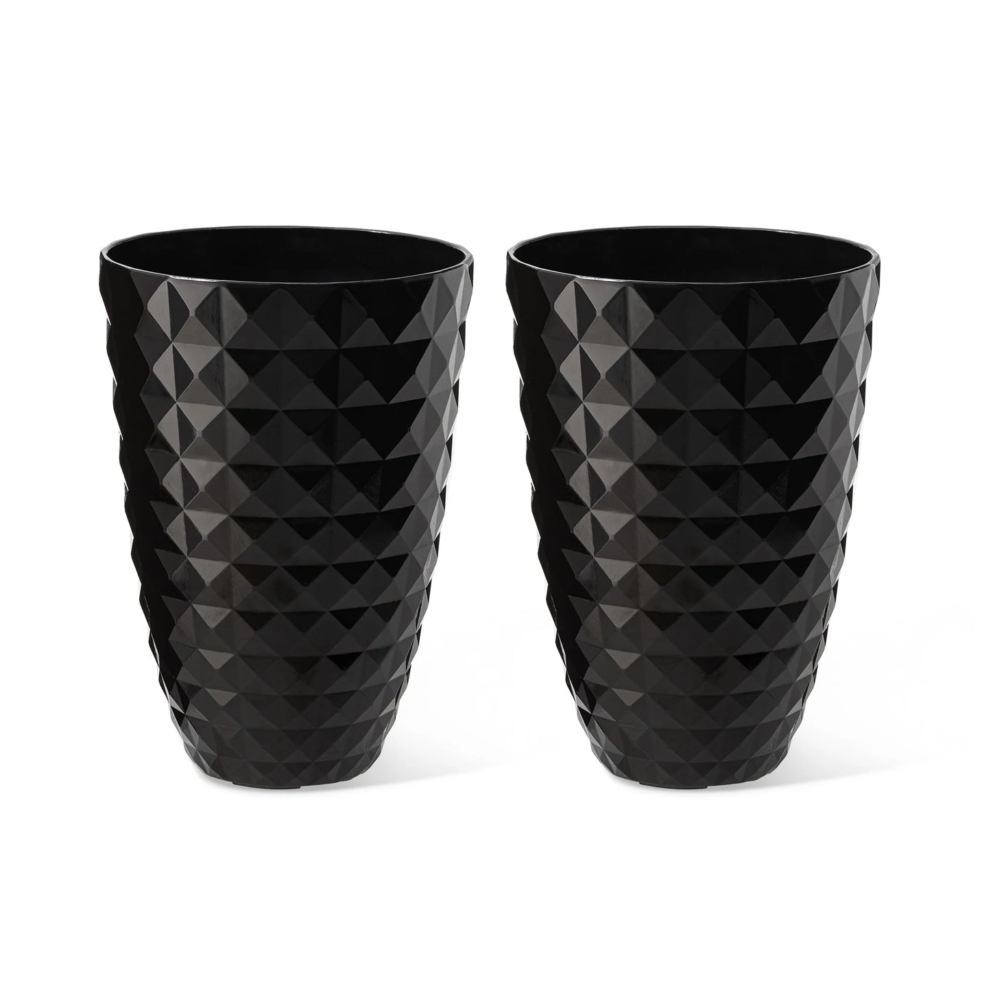 Glitzhome 19.75" H Eco-Friendly Oversized Faux Ceramic Diamond Textured Tall Planter Porch Flowerpot (Set of 2)