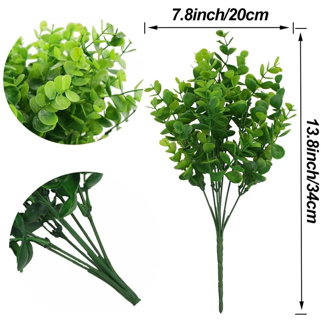 Enova Home 4 Pack Artificial Fake Green Plant Eucalyptus Plastic Leaves Grasses Bush for Home Table Office Outdoor Decoration