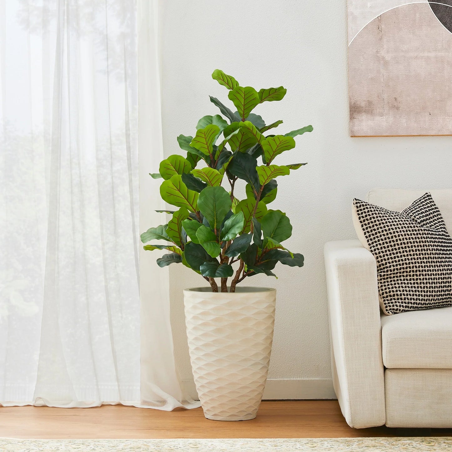 Glitzhome 3.5ft/5ft.Potted Real Touch Fiddle Leaf Fig Faux Tree