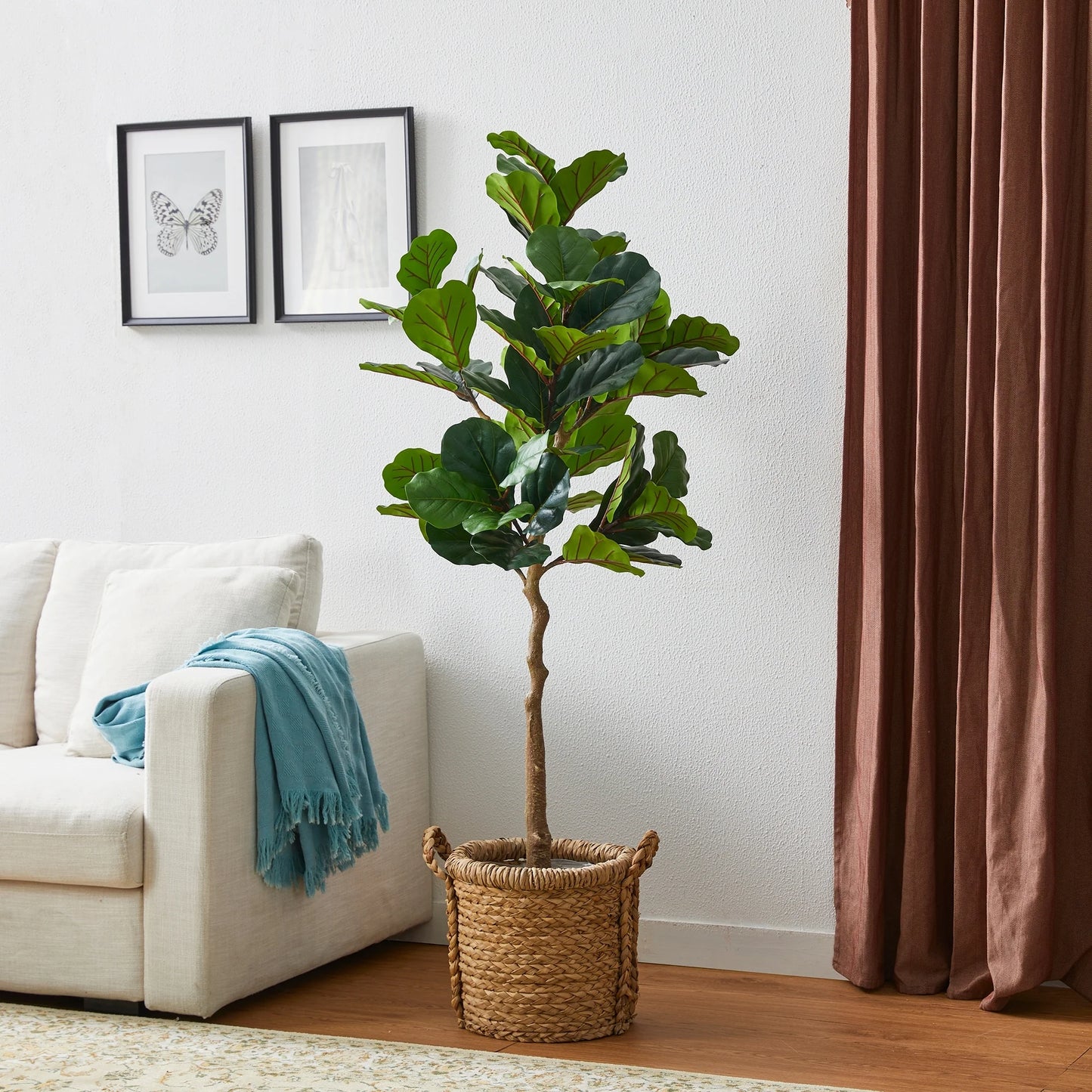 Glitzhome 3.5ft/5ft.Potted Real Touch Fiddle Leaf Fig Faux Tree