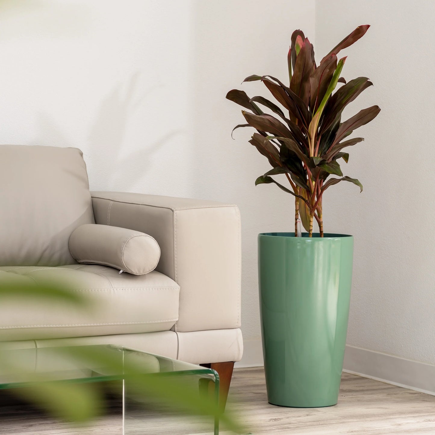 XBrand 21" H Plastic Self Watering Indoor Outdoor Tall Round Planter Pot w/Glossy Finish, Decorative Gardening Pot