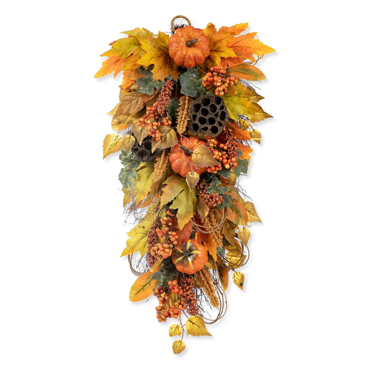 Glitzhome 25"H Fall Pumpkin Lotus Leaf Swag Wreath Thanksgiving Door Decor