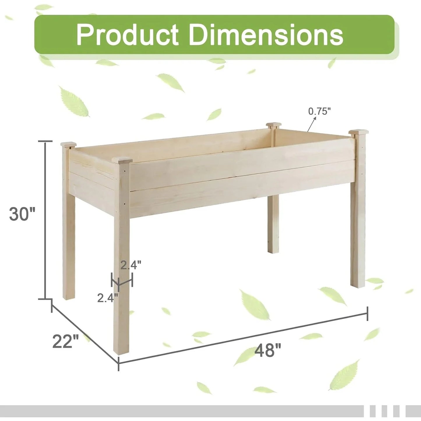 SUNCROWN Outdoor 4 FT Wooden Raised Garden Bed Elevated Planter Box