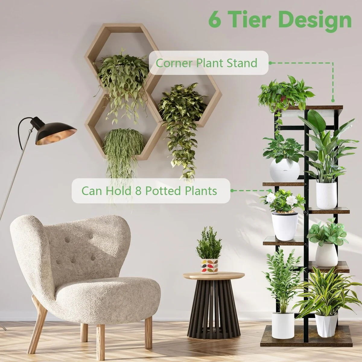 6-Tier Wooden Potted Plant Display Shelves