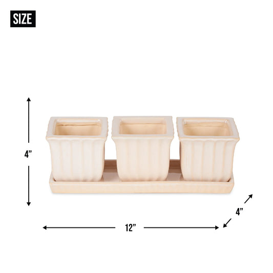 White Square Ceramic Small Planter (Set of 3)