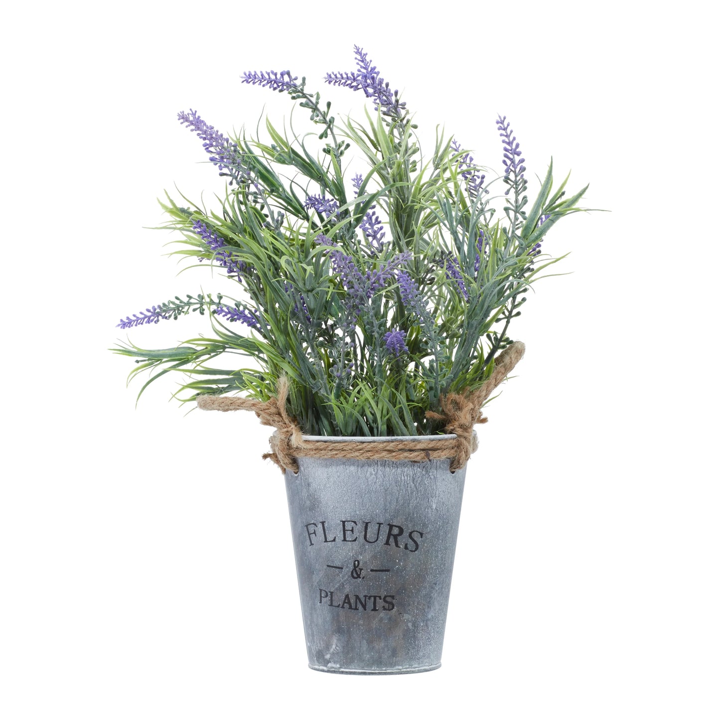 Faux Foliage English Lavender Artificial Plant with Realistic Leaves and Gray Metal Pot - Green - Roche River Decor
