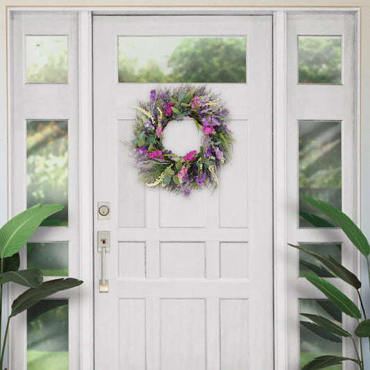 Puleo International 24" Artificial Eucalyptus Floral Spring Door Wreath, Green/Purple