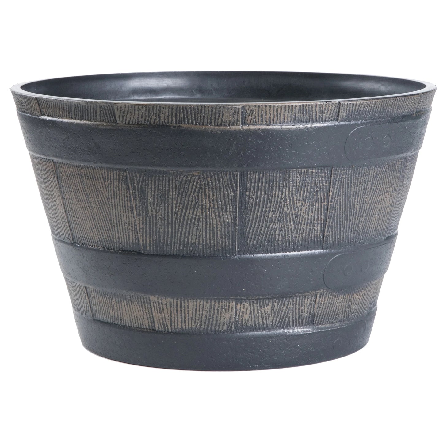 Gardenised 4-Piece Round Half Barrel Flower Pots Rustic Farmhouse Style Faux Wood Planter Containers for Indoor & Outdoor Use