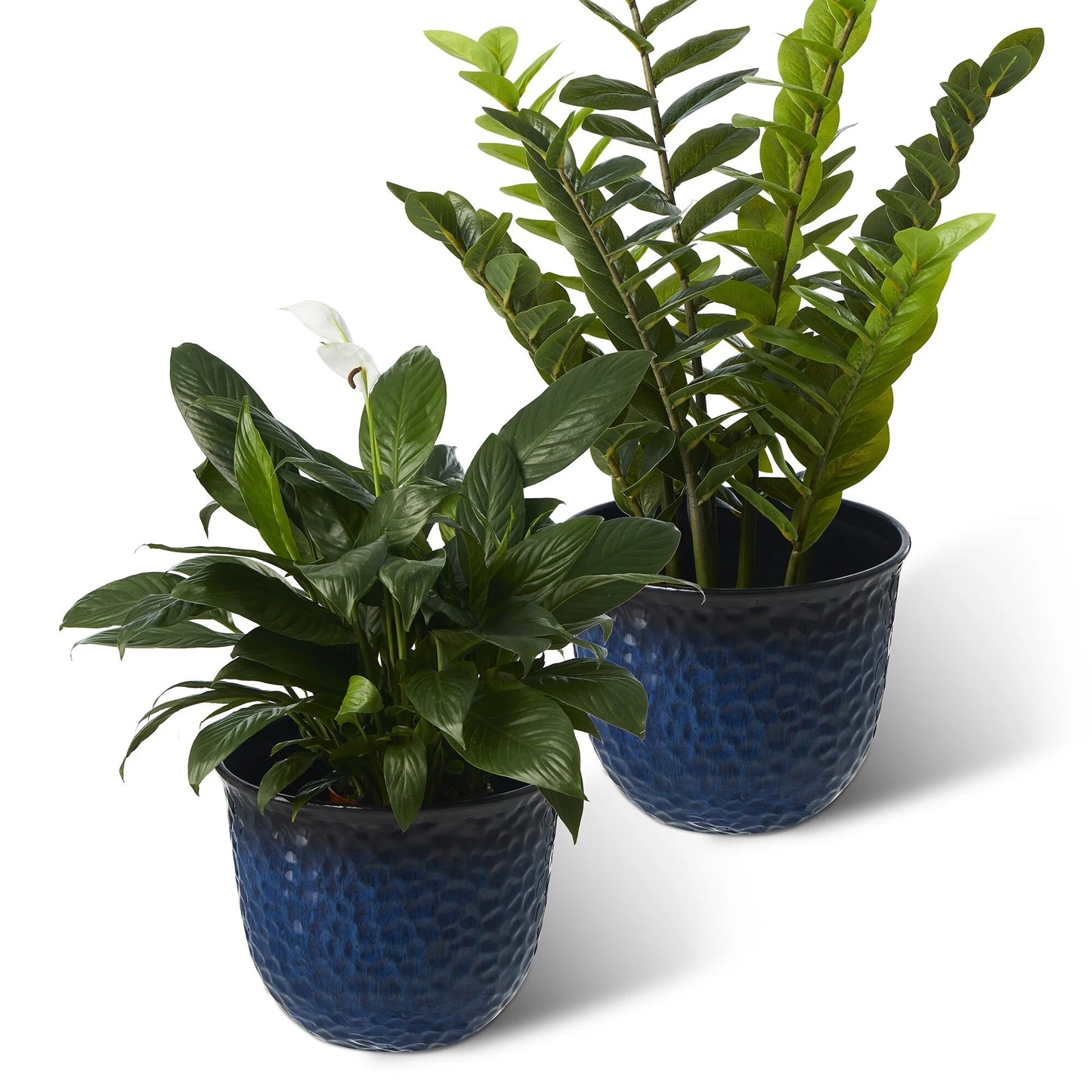 Glitzhome Honeycomb Textured Blue Green Faux Ceramic Pot Plastic Planter(Set of 2 / Set of 3)