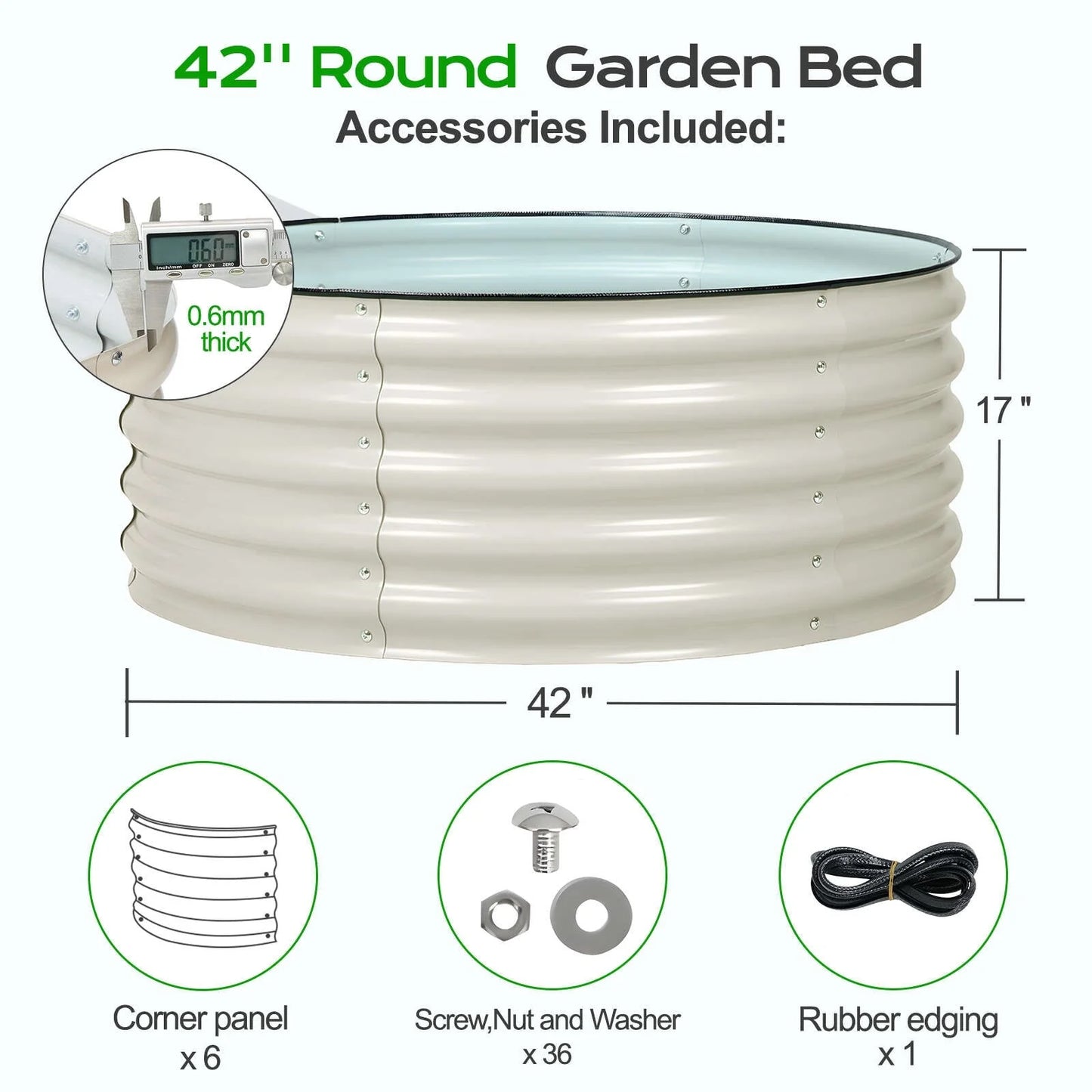 Aoodor 17'' Tall Aluzinc Metal Raised Garden Bed 42'' Round - Outdoor Open-Ended Base Garden Planter Box - N/A