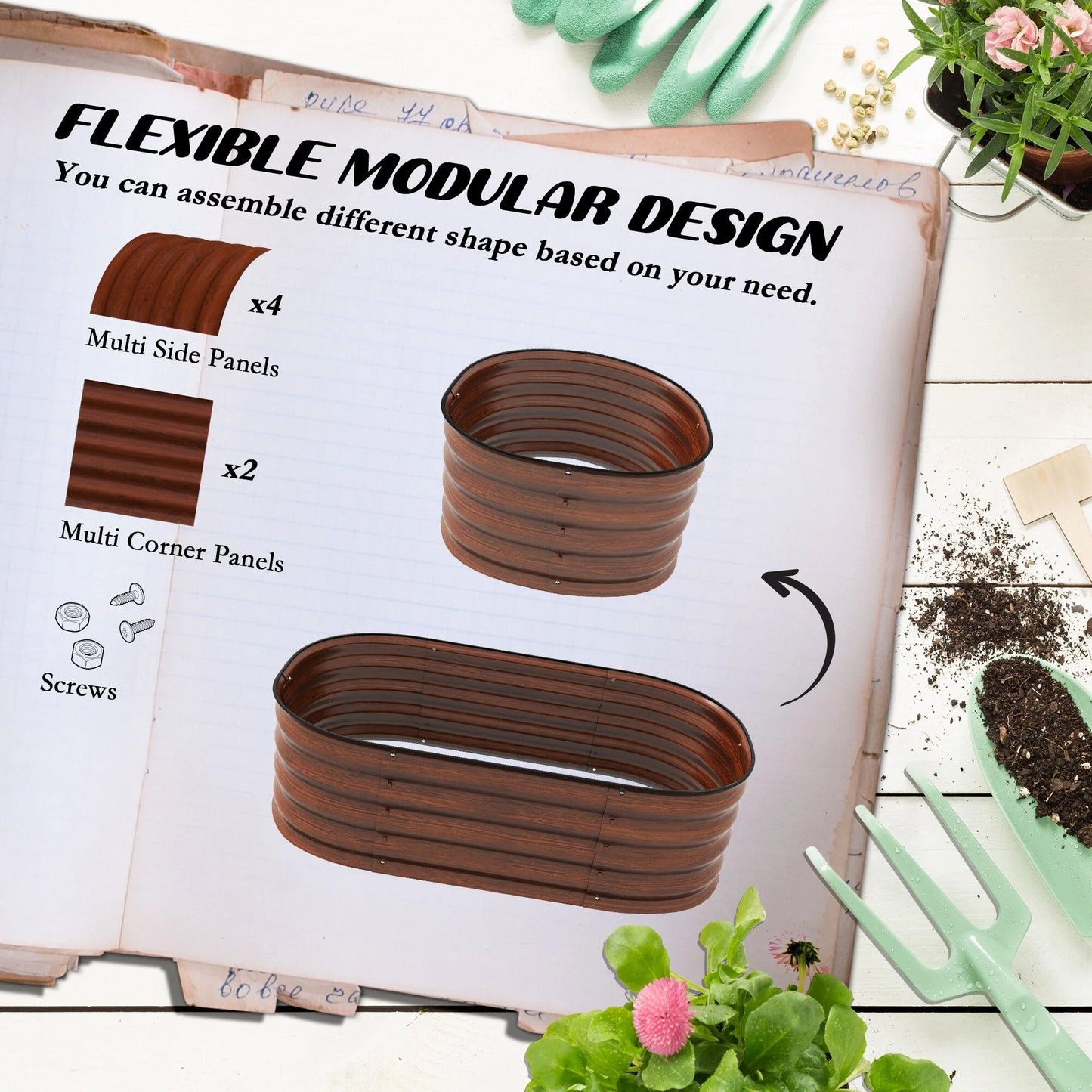 Outsunny 3.4' x 2' x 1' Galvanized Raised Garden Bed Kit, Outdoor Metal Elevated Planter Box with Safety Edging