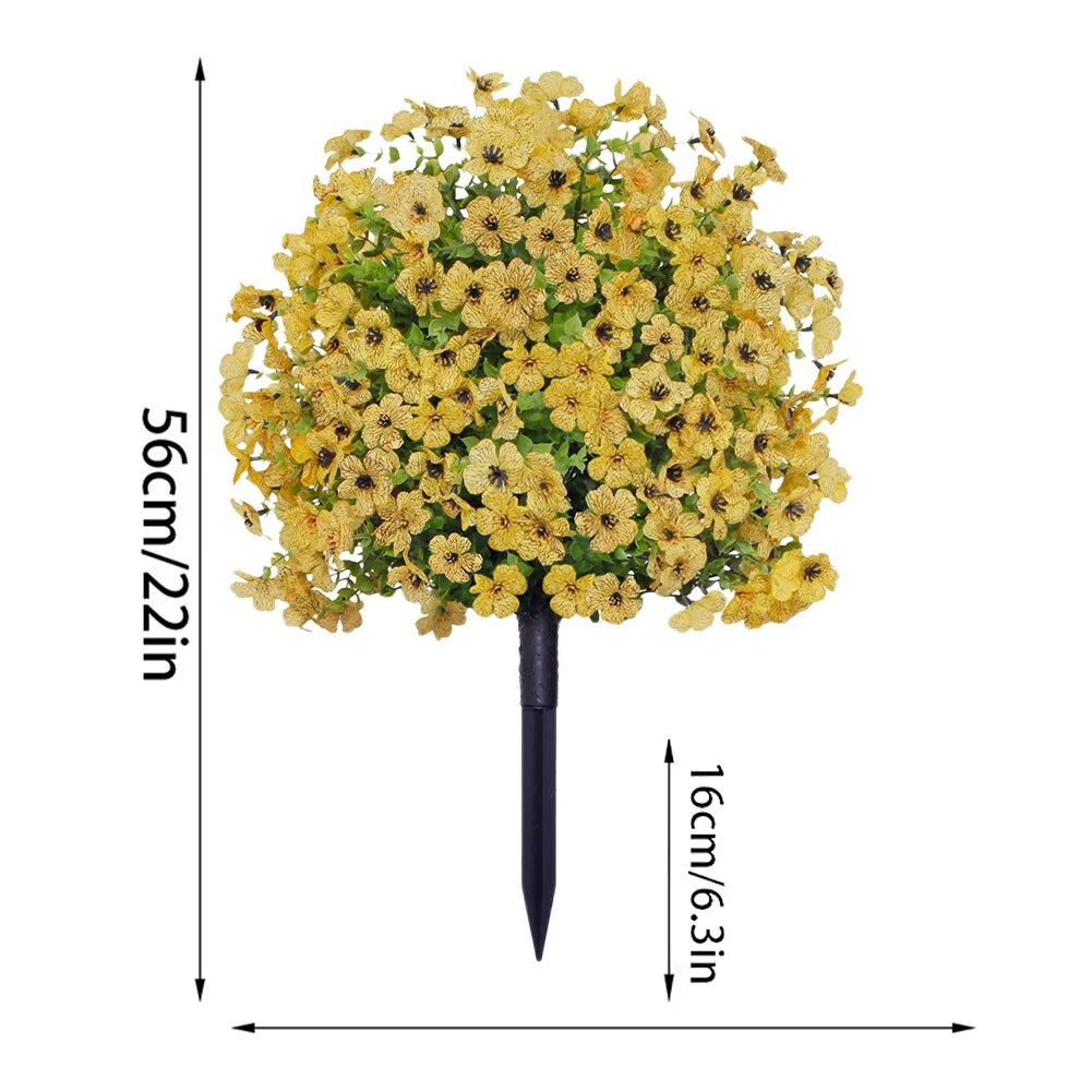 2FT Artificial Trees With Ground Spike 2 Pack, Weather-Resistant Faux Shrubs Bushes Potted Plants With Flowers Outdoor
