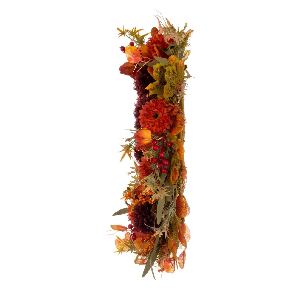 Vickerman 20" Orange and Burgundy Artificial Mixed Mum, Chinese Lantern, and Berry Wreath.