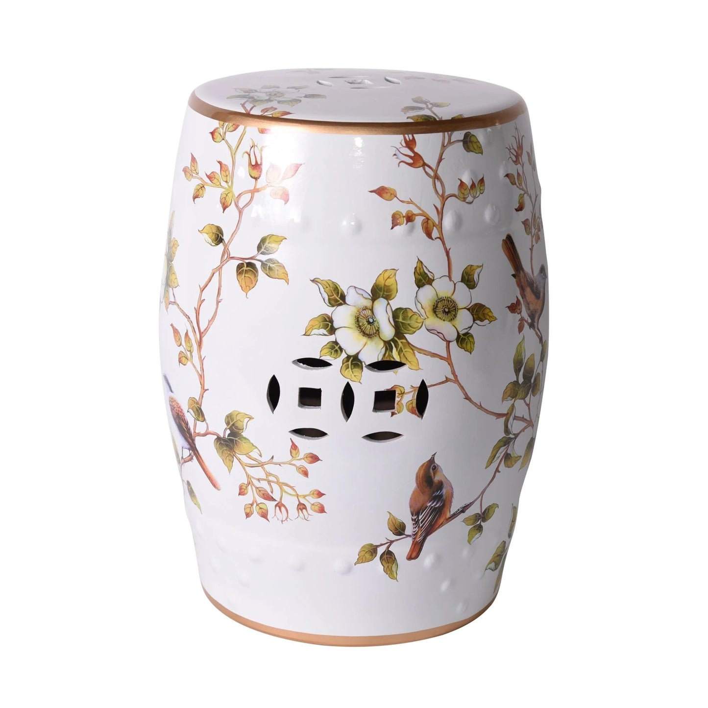Cream White Garden Stool With Flower and Birds