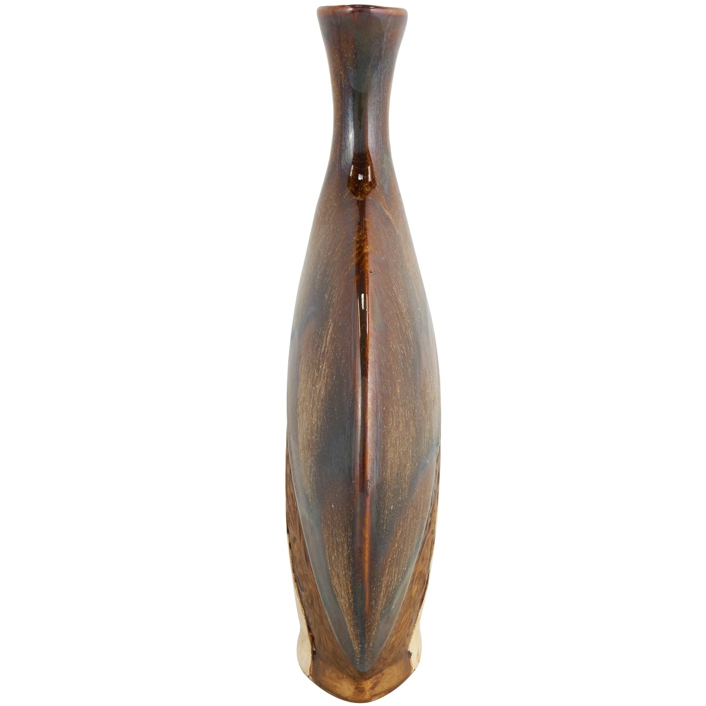 Ceramic Vase with Embedded Details and Capiz Shell Accents - Brown - Roche River Decor