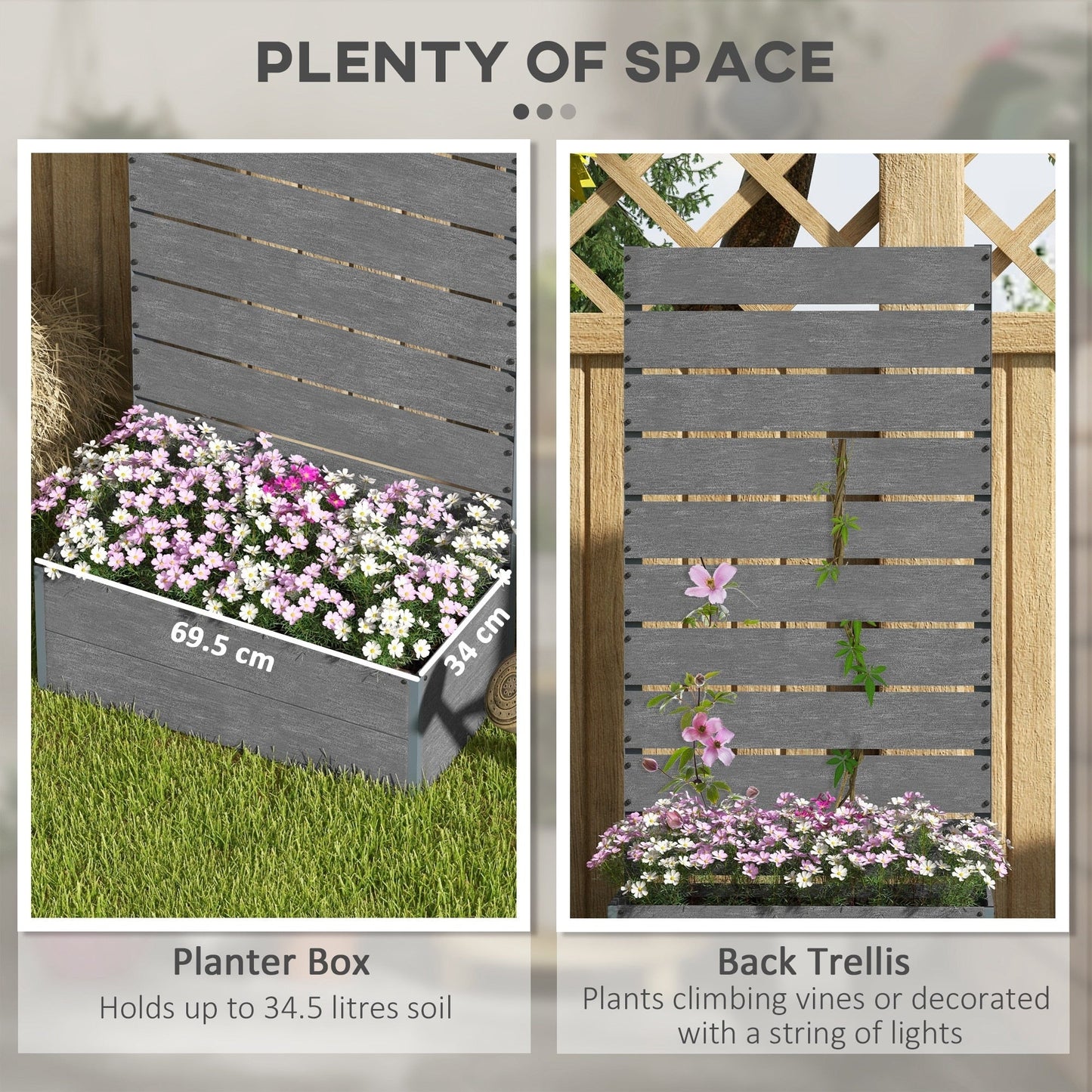 Outsunny Raised Garden Bed with Trellis for Climbing Plants, Planter Box with Drainage Gap, Freestanding Trellis Planter
