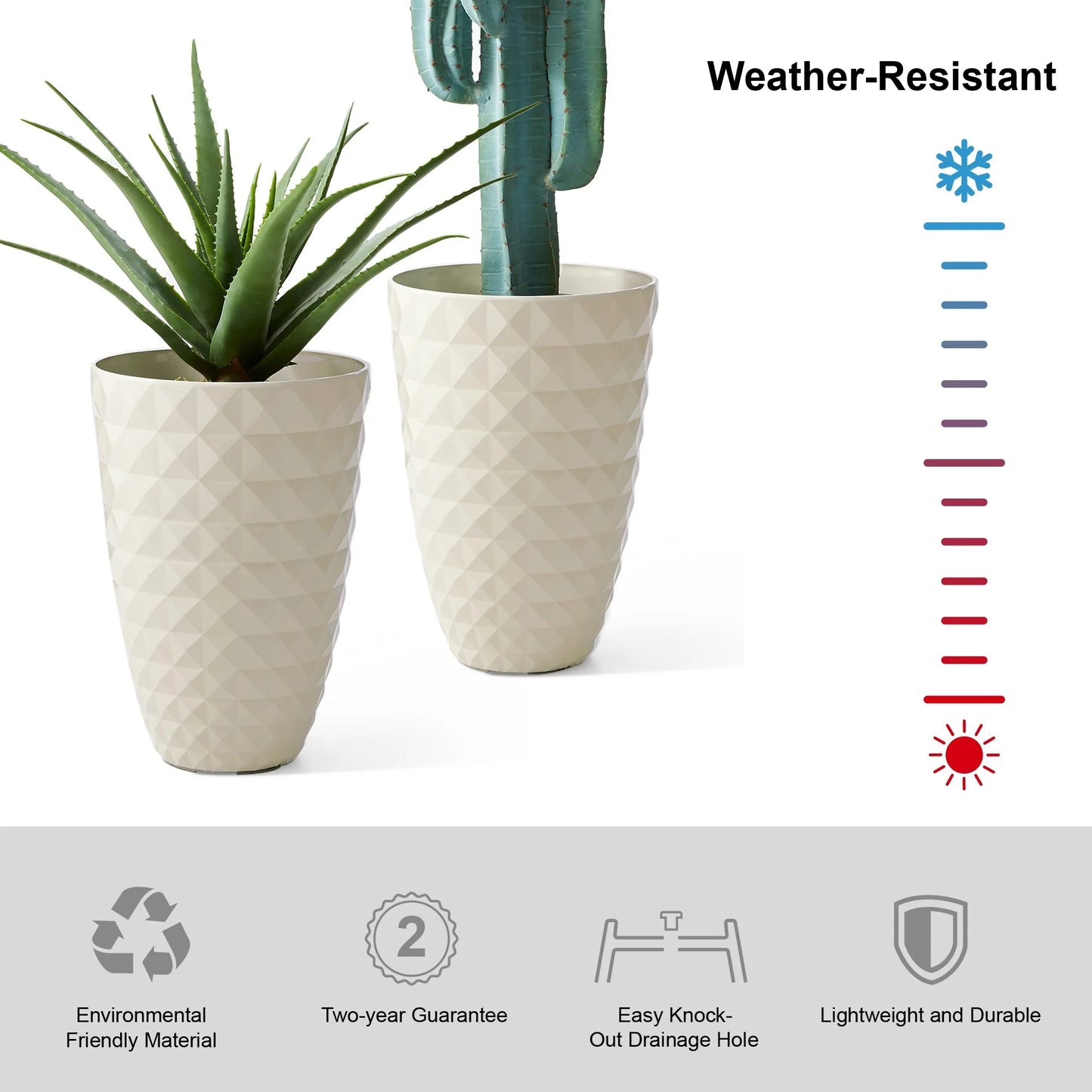 Glitzhome 19"H Set of 2 Modern Oversized Tall Planter Flowerpot Eco-Friendly Wave/ Diamond Textured Plant Pot