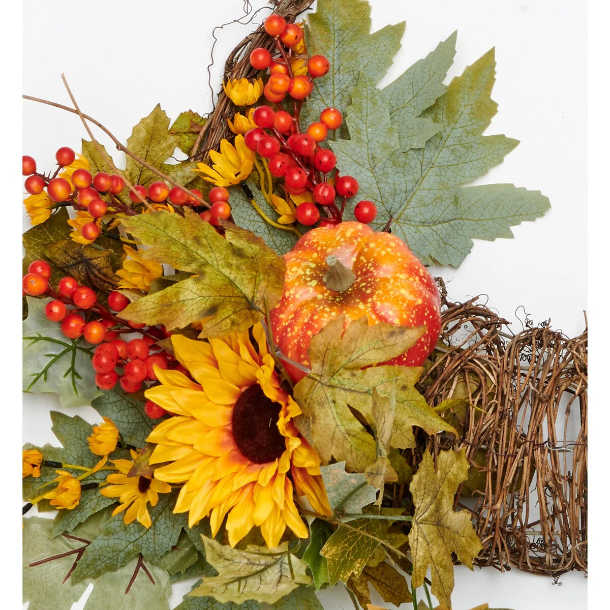 18" Fall Leaves Pumpkin Berries Cornucopia Wreath