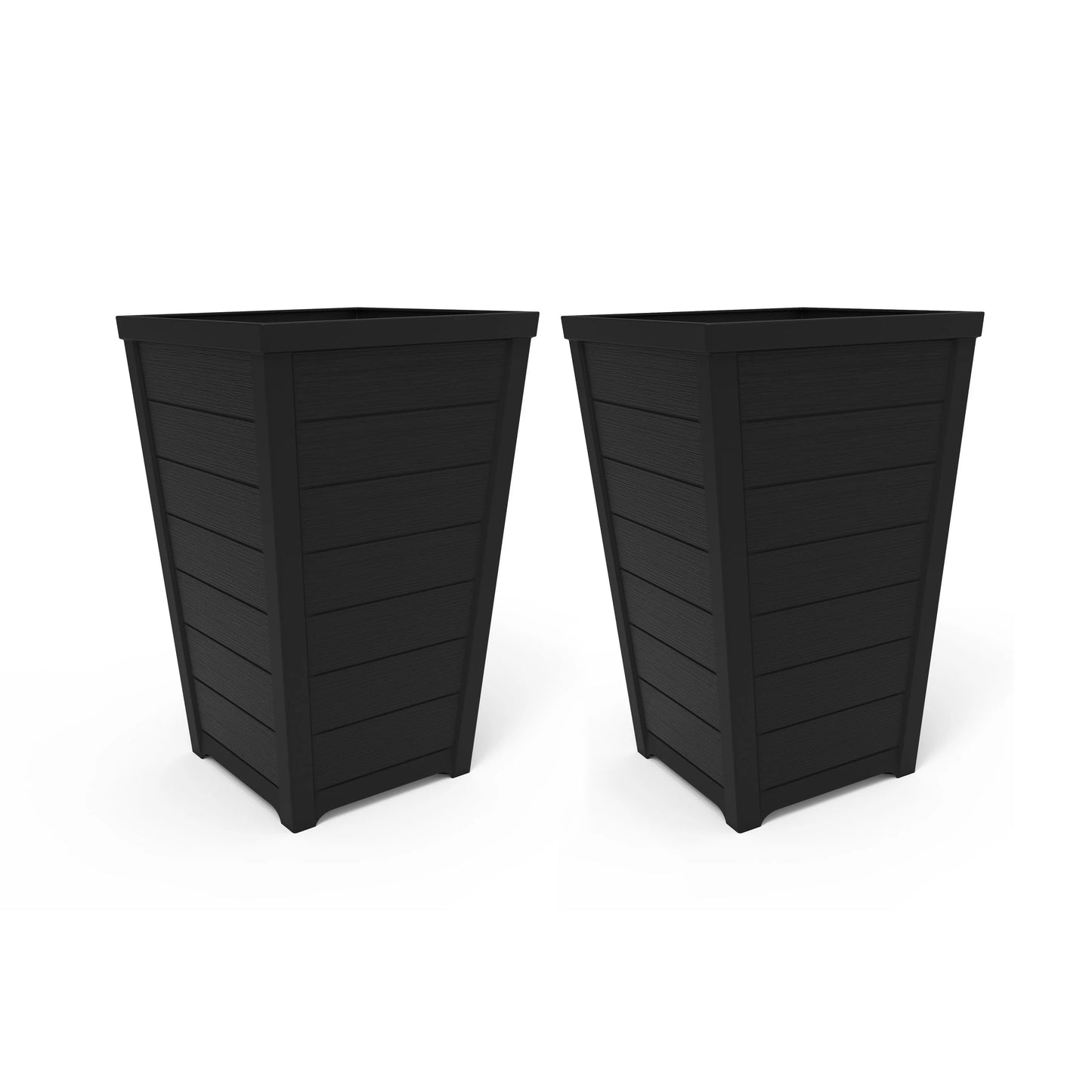 Keter Set of 2 Resin Modern Outdoor 22 Inch Tall Large Flower Pot Planters in a Stylish Tapered Wood Look Pattern