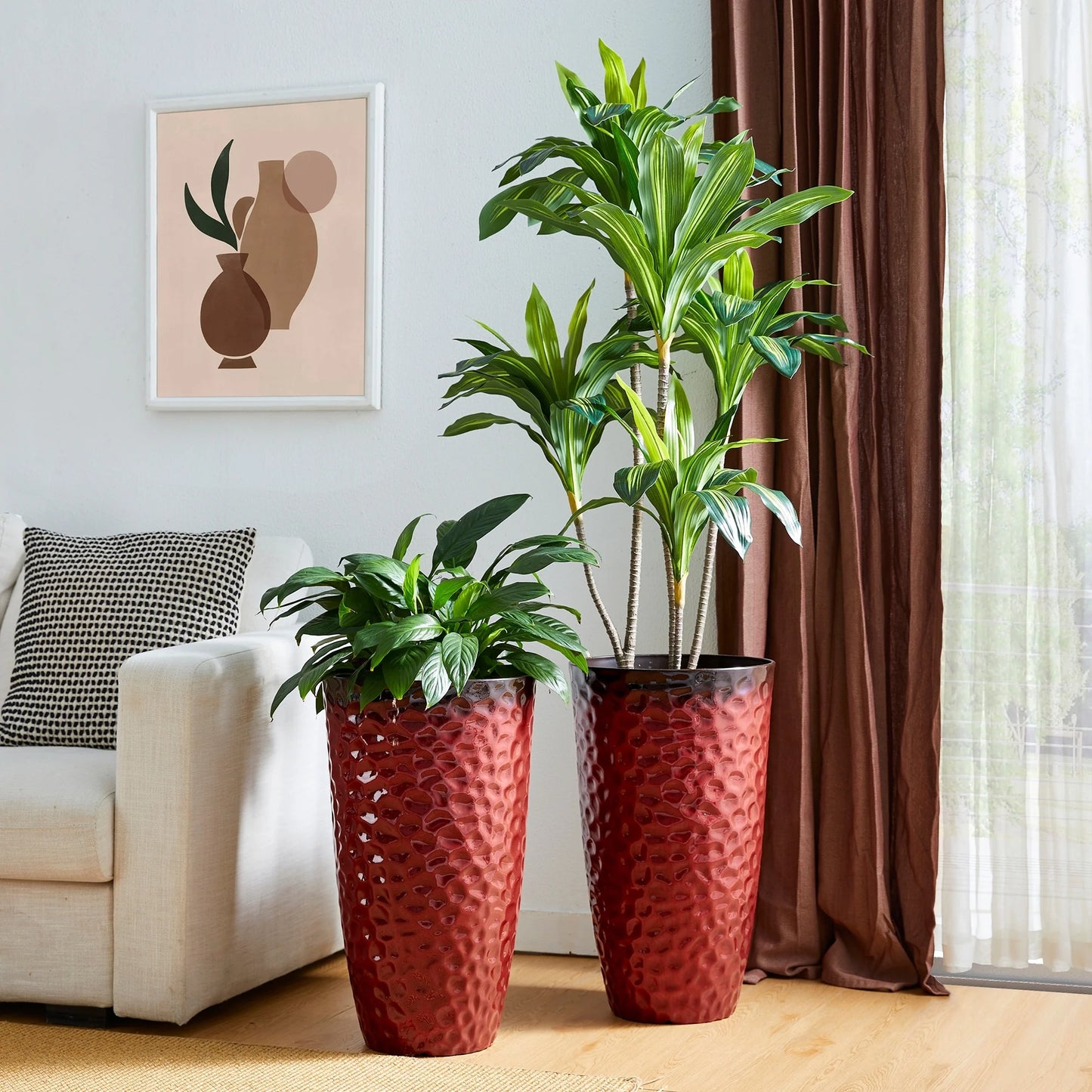Glitzhome 23.75"H Set of 2 Oversized Eco-Friendly PP and Stone Honeycomb Textured Blue/Green/Red Tall Plastic Planter