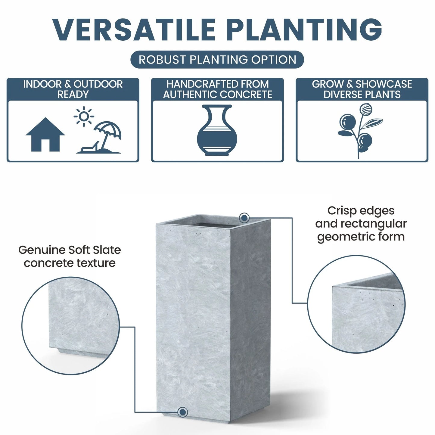 Tall Concrete Rectangle Plant Boxes / Large Indoor and Outdoor Flower Planters