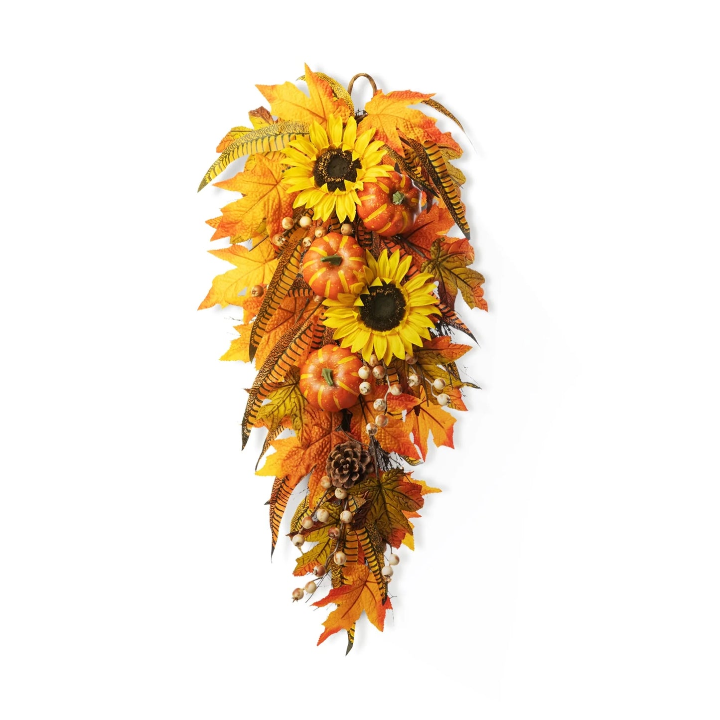 Glitzhome 26"H Fall Sunflower Pumpkin Lotus Leaf Teardrop Swag for Thanksgiving