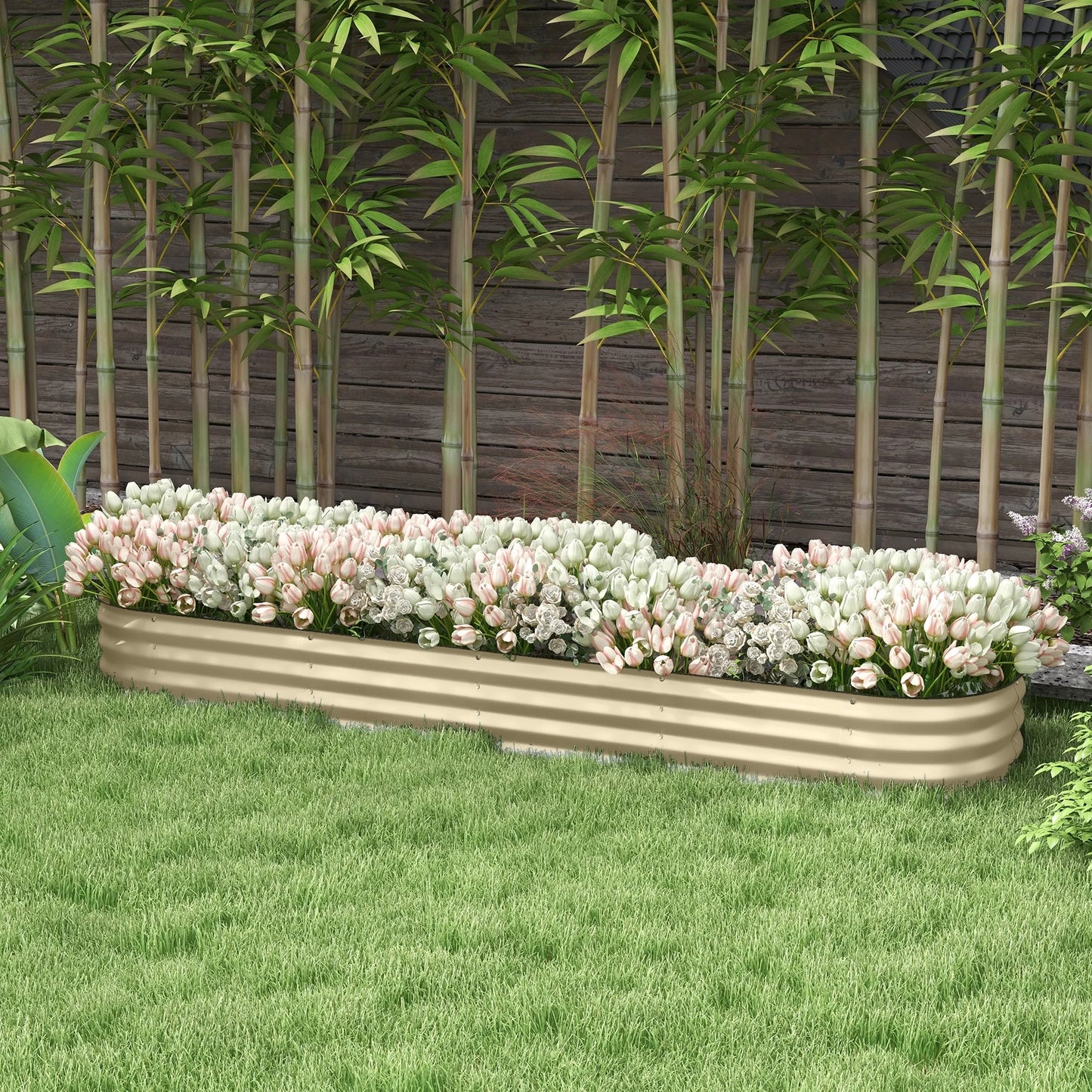 Outsunny 7.9' x 2' x 1' Galvanized Raised Garden Bed Kit, Outdoor Metal Elevated Planter Box with Safety Edging