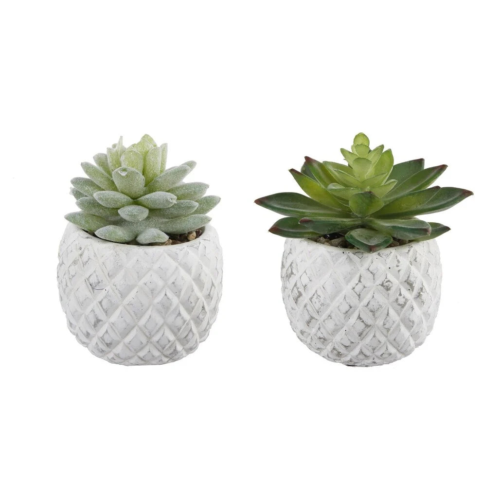 SET OF 2 Artificial Plant in Cement Pineapple Pot - ONE-SIZE