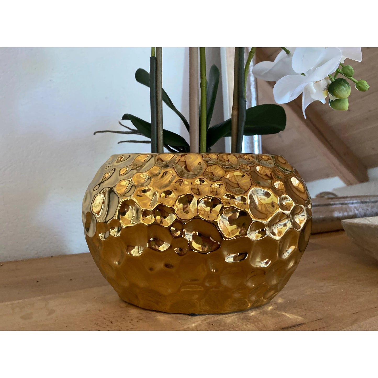 Artificial Orchid Phalaenopsis Plant Including Metallic Vase, 24"