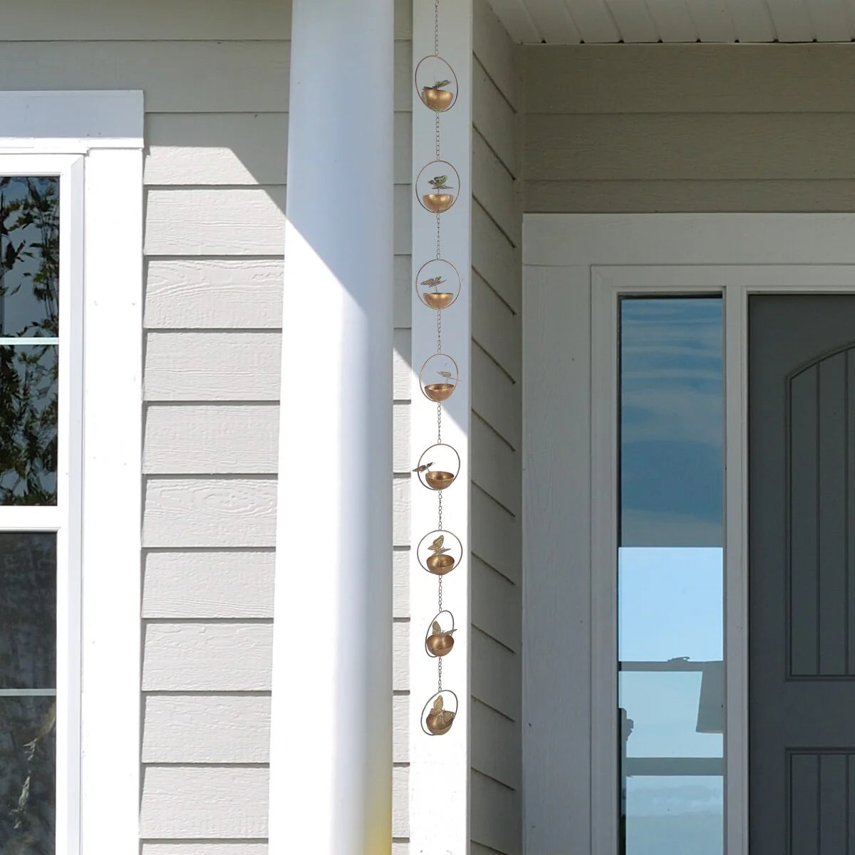 Metal Hanging Butterfly with Spring Chain Rain Catcher