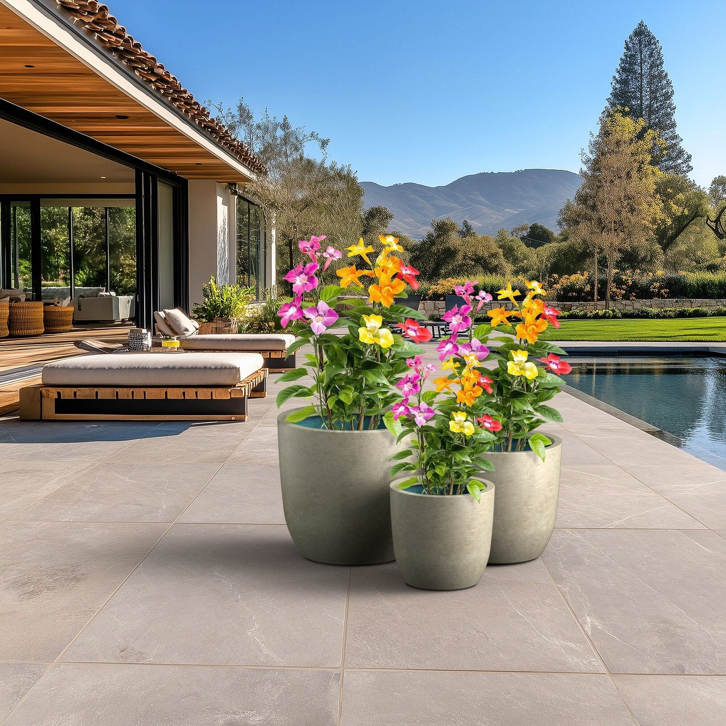 Tall Concrete Round Plant Pots / Large Indoor and Outdoor flower Planters