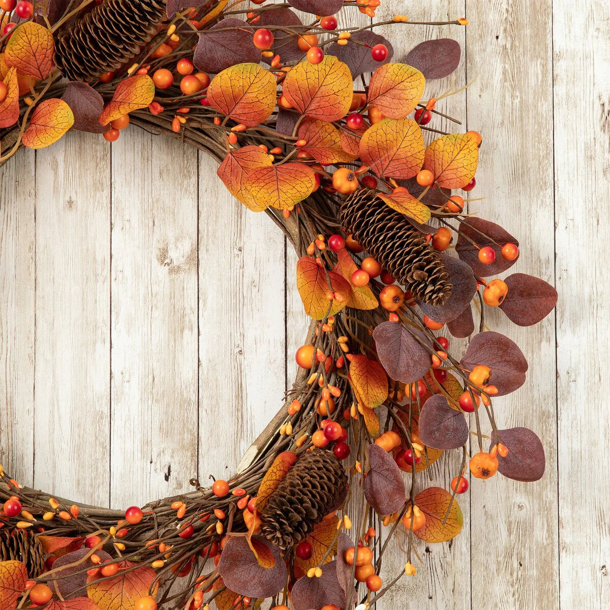 Glitzhome 22"D Fall Eucalyptus Berry Wreath for Thanksgiving