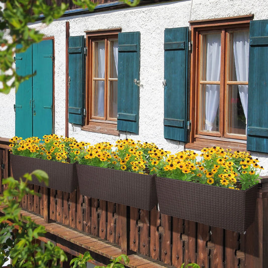 Aoodor 4Pcs 19.5" Rectangular Window/Railing Planter Box, Self Watering Planter for Balcony Porch Fence Patio - 19.5''×7.2''
