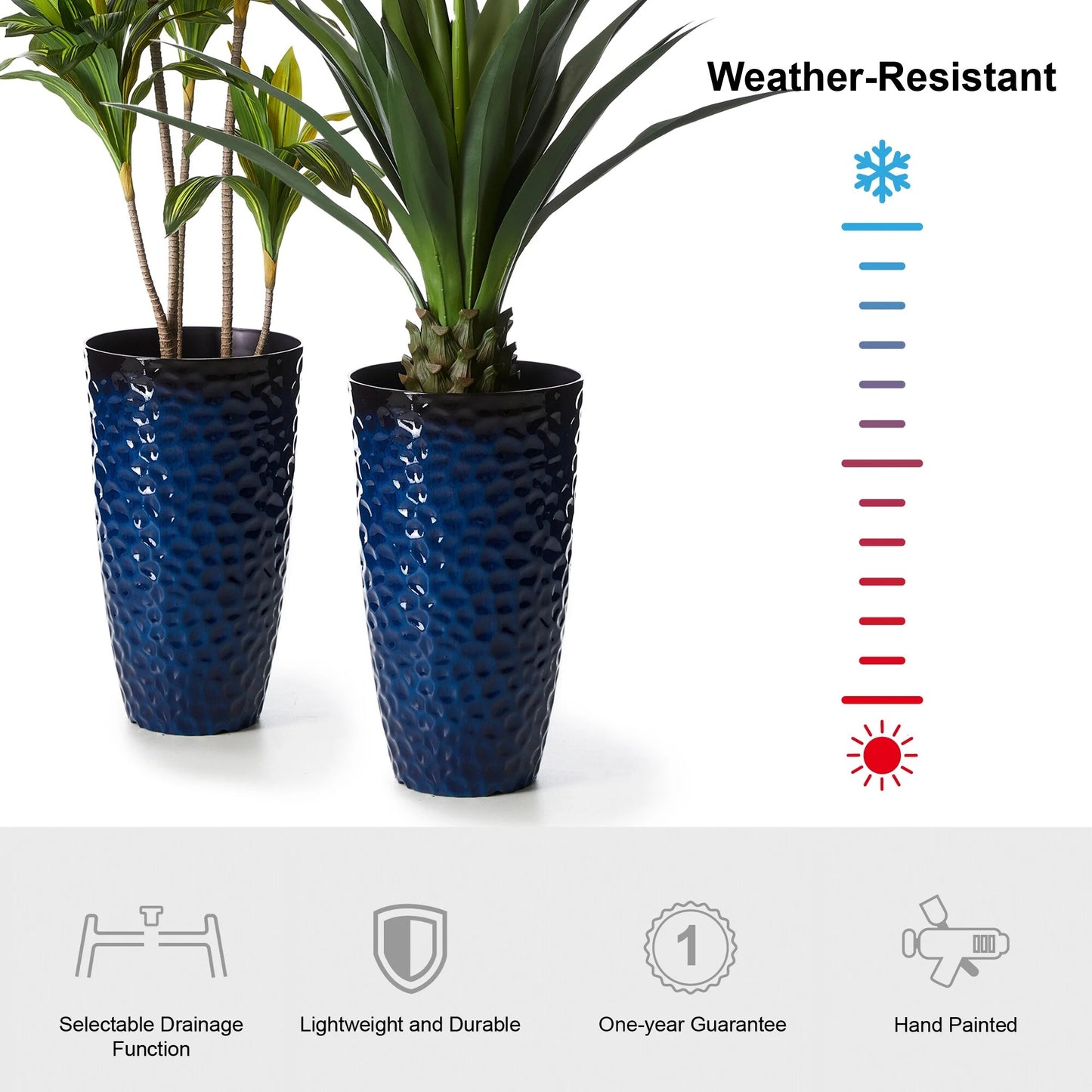 Glitzhome 23.75"H Set of 2 Oversized Eco-Friendly PP and Stone Honeycomb Textured Blue/Green/Red Tall Plastic Planter