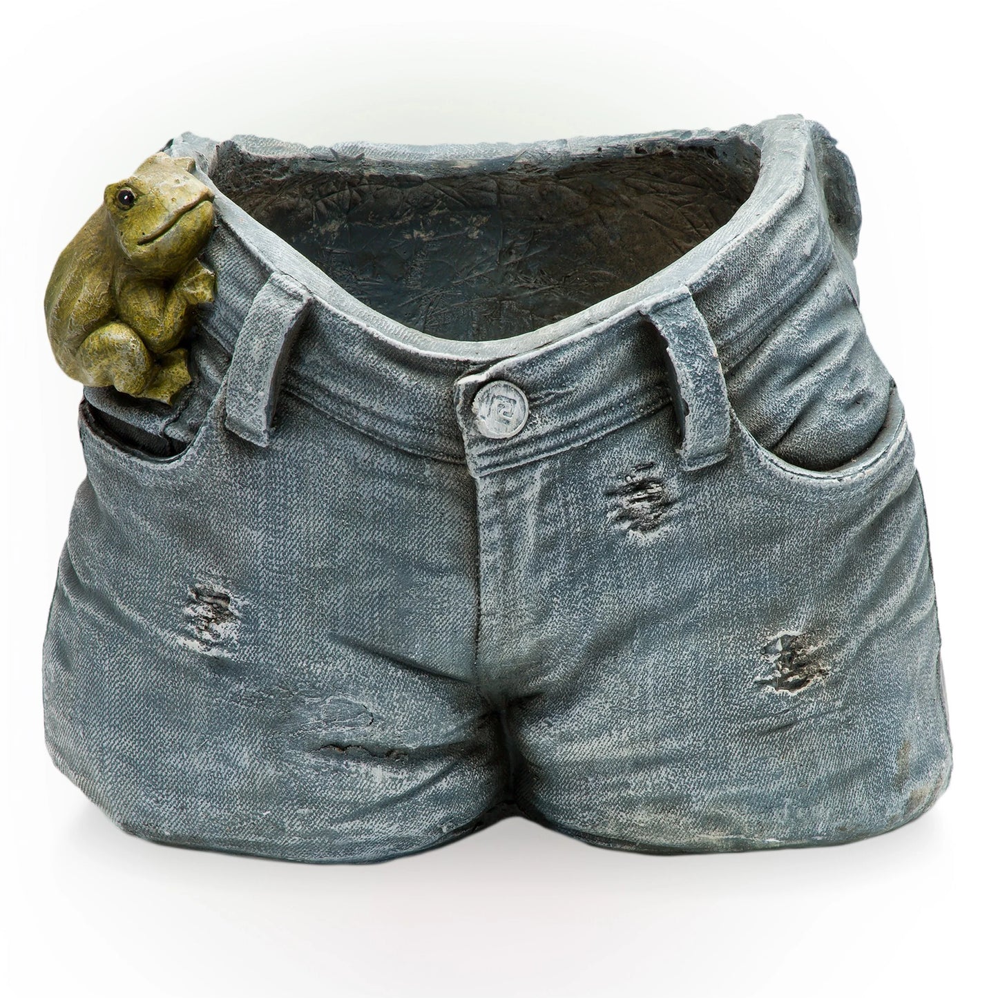 Alpine Corporation 10" Tall Indoor/Outdoor Denim Shorts with Frog Shaped Planter and Yard Decoration - 14"L x 11"W x 10"H