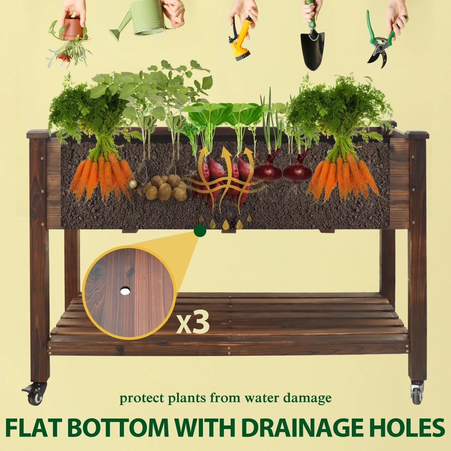 VEIKOUS Wood Raised Garden Bed Planter Box with Four Wheels and Legs, 46.8''W x 22.4''D x 33''H - 46.8''W x 22.4''D x 33''H