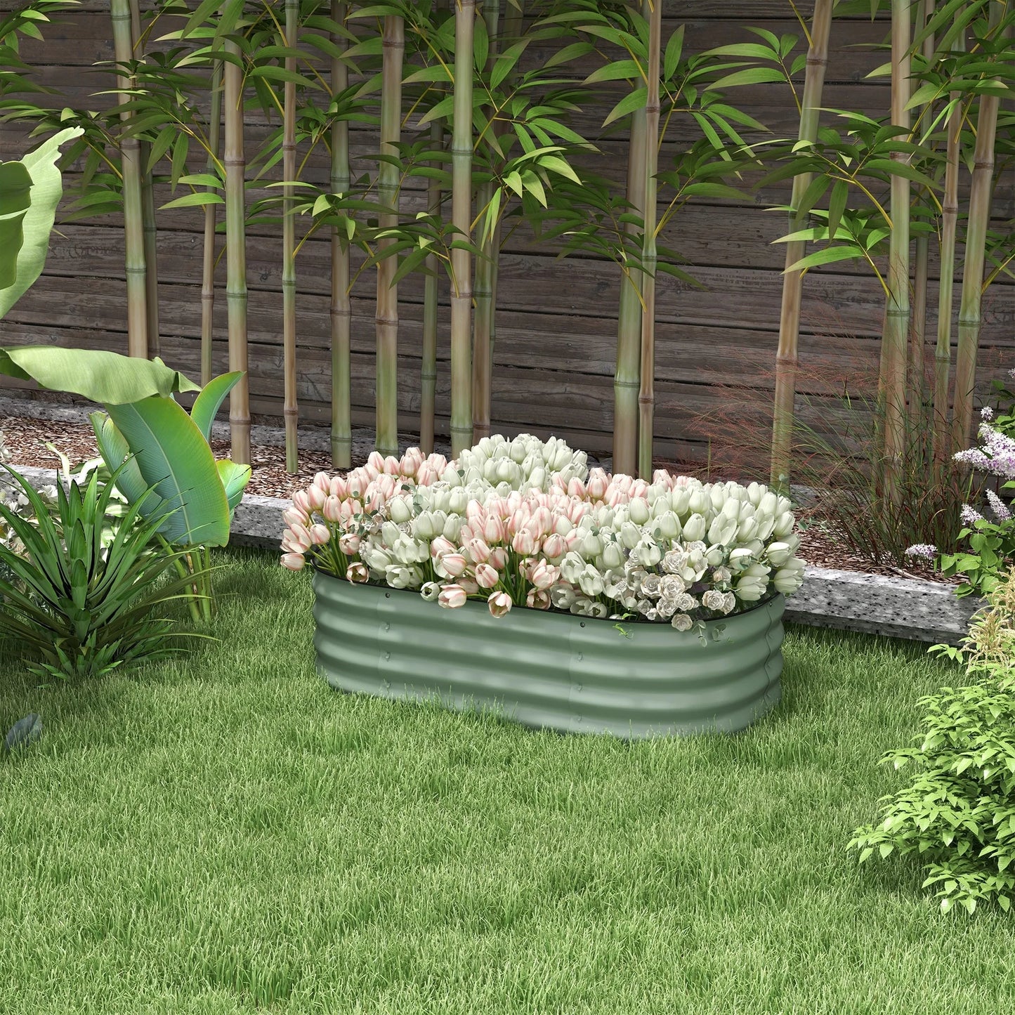 Outsunny 3.4' x 2' x 1' Galvanized Raised Garden Bed Kit, Outdoor Metal Elevated Planter Box with Safety Edging