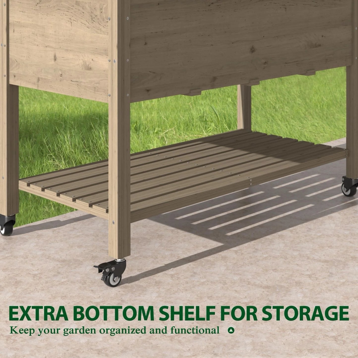 VEIKOUS Wood Raised Garden Bed Planter Box with Four Wheels and Legs, 46.8''W x 22.4''D x 33''H - 46.8''W x 22.4''D x 33''H