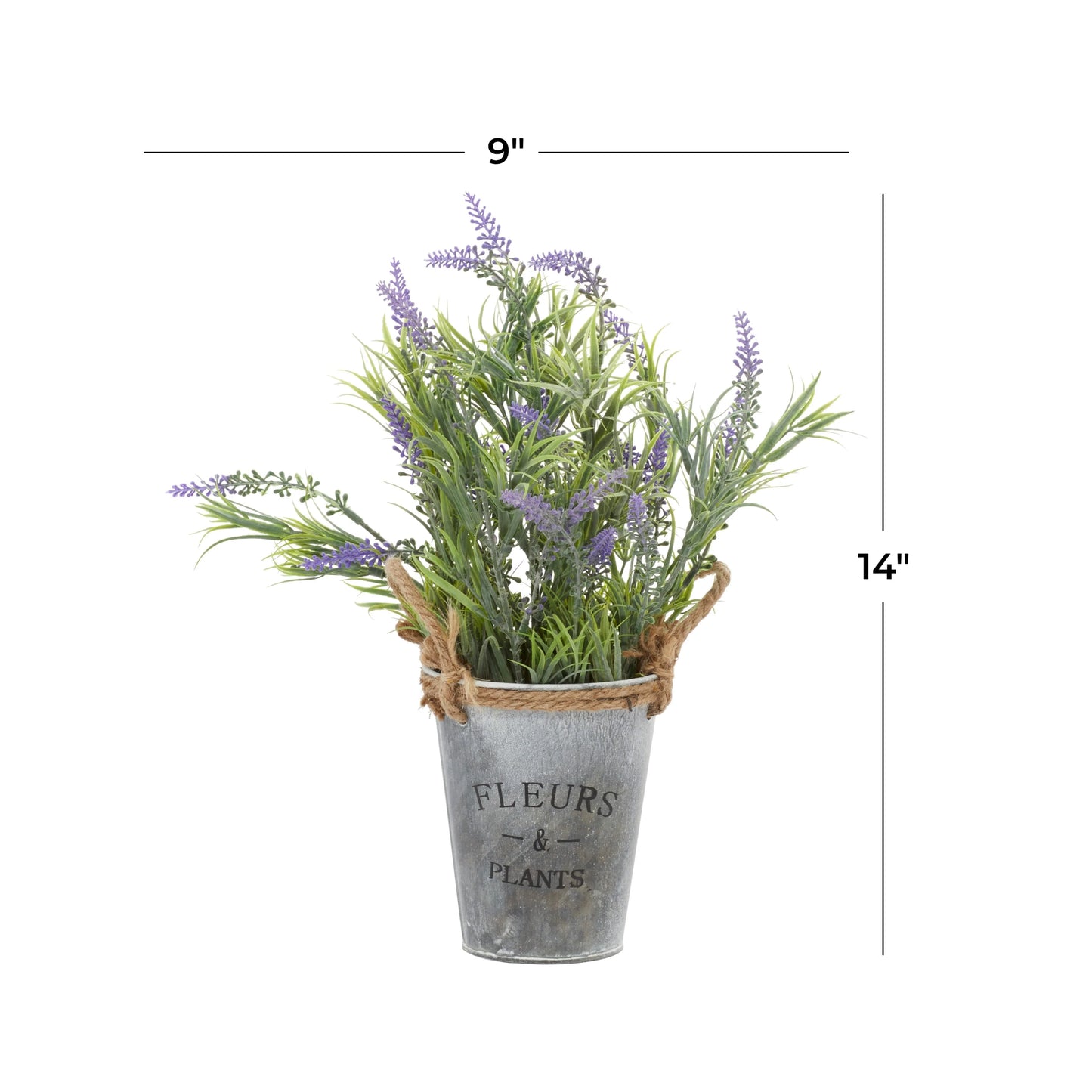 Faux Foliage English Lavender Artificial Plant with Realistic Leaves and Gray Metal Pot - Green - Roche River Decor