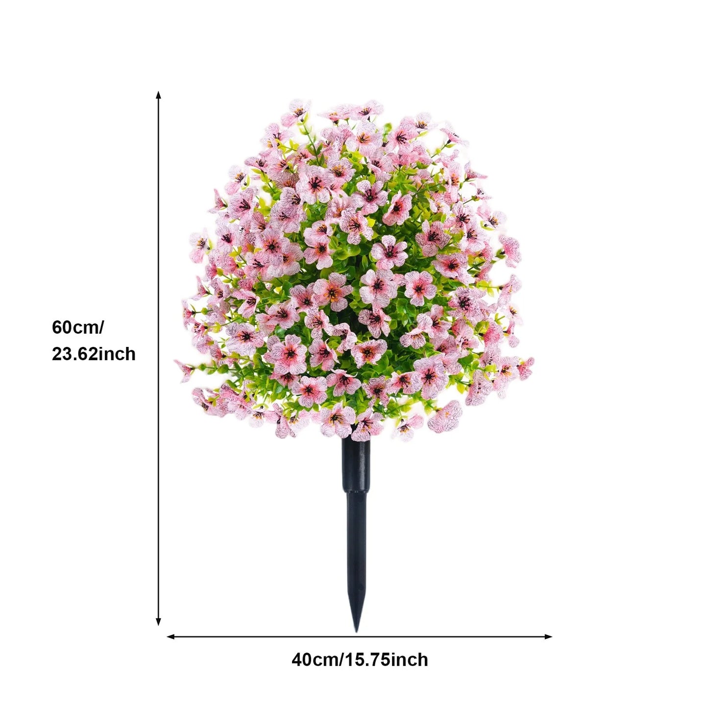 2FT Artificial Trees With Ground Spike 2 Pack, Weather-Resistant Faux Shrubs Bushes Potted Plants With Flowers Outdoor