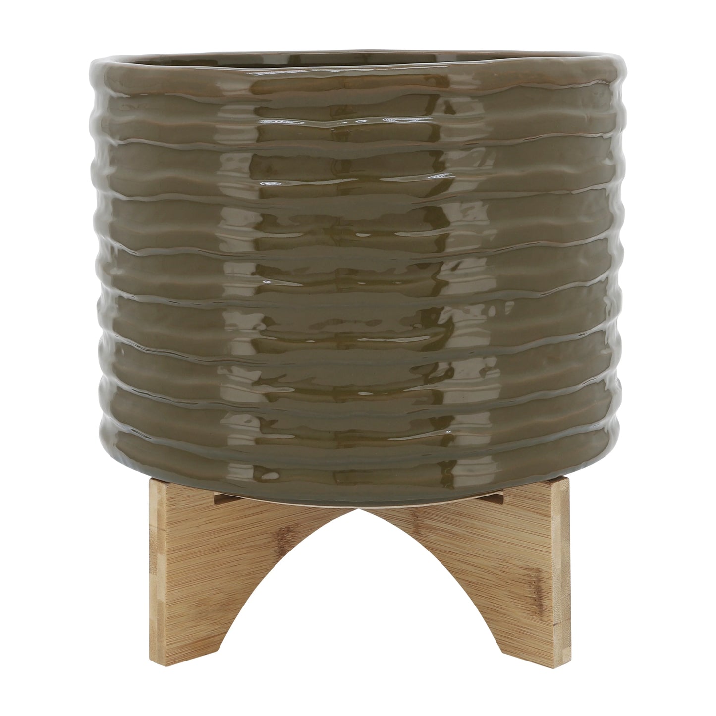 Sagebrook Home Modern Textured Ceramic Planter with Stand Indoor Outdoor