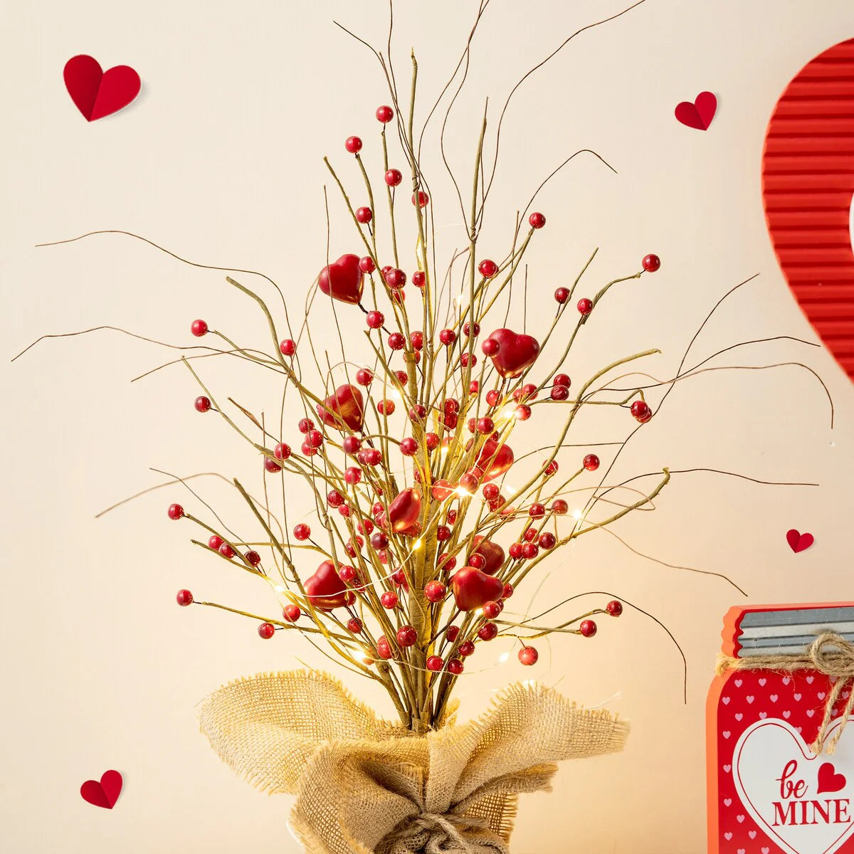 Glitzhome Heart Berry & Fleur-de-Lis Tree Valentine's & Mardi Gras Tree