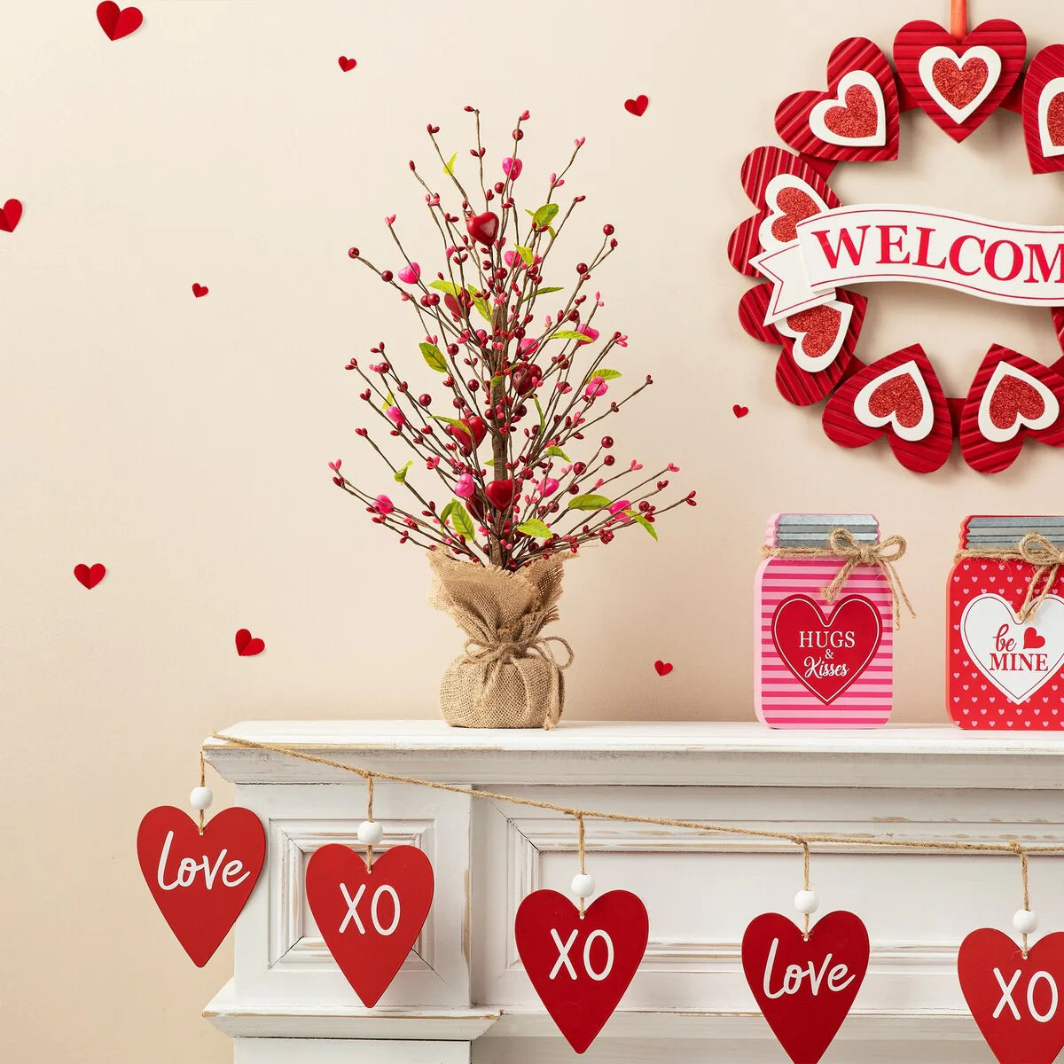 Glitzhome Heart Berry & Fleur-de-Lis Tree Valentine's & Mardi Gras Tree