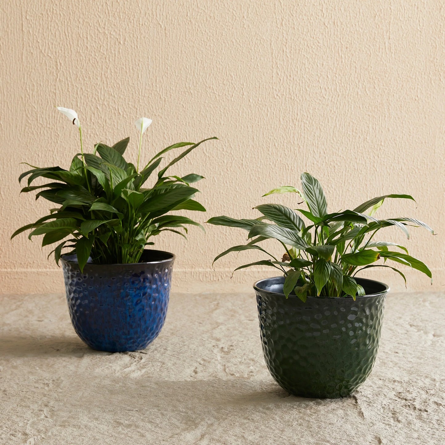 Glitzhome Honeycomb Textured Blue Green Faux Ceramic Pot Plastic Planter(Set of 2 / Set of 3)