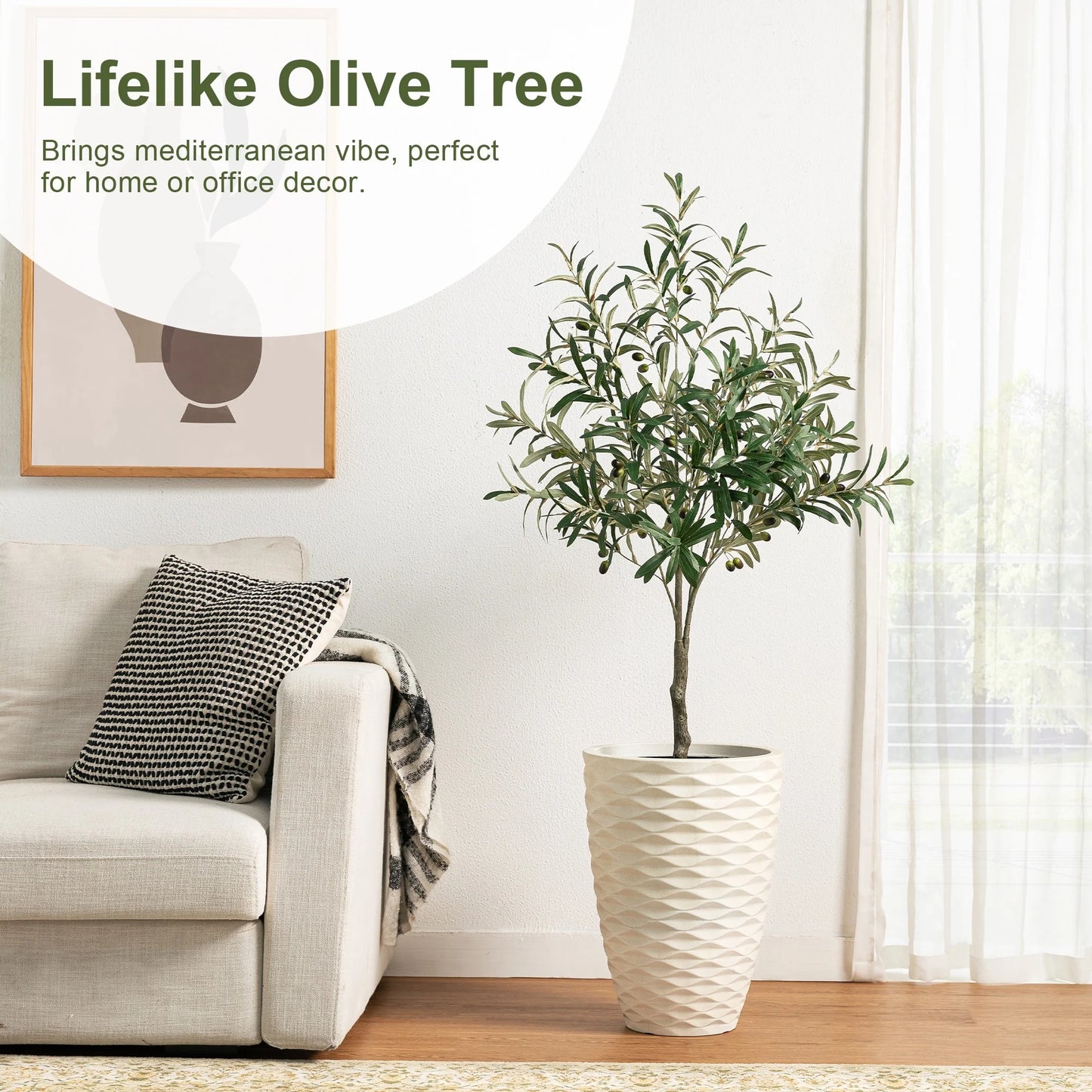 Glitzhome Real Touch Olive Artificial Tree With Black Pot