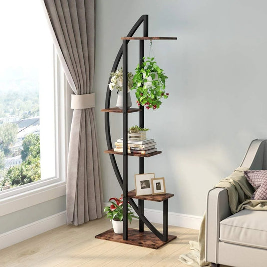 Metal/ MDF 5-tier Curved Plant Stand (Set of 2)