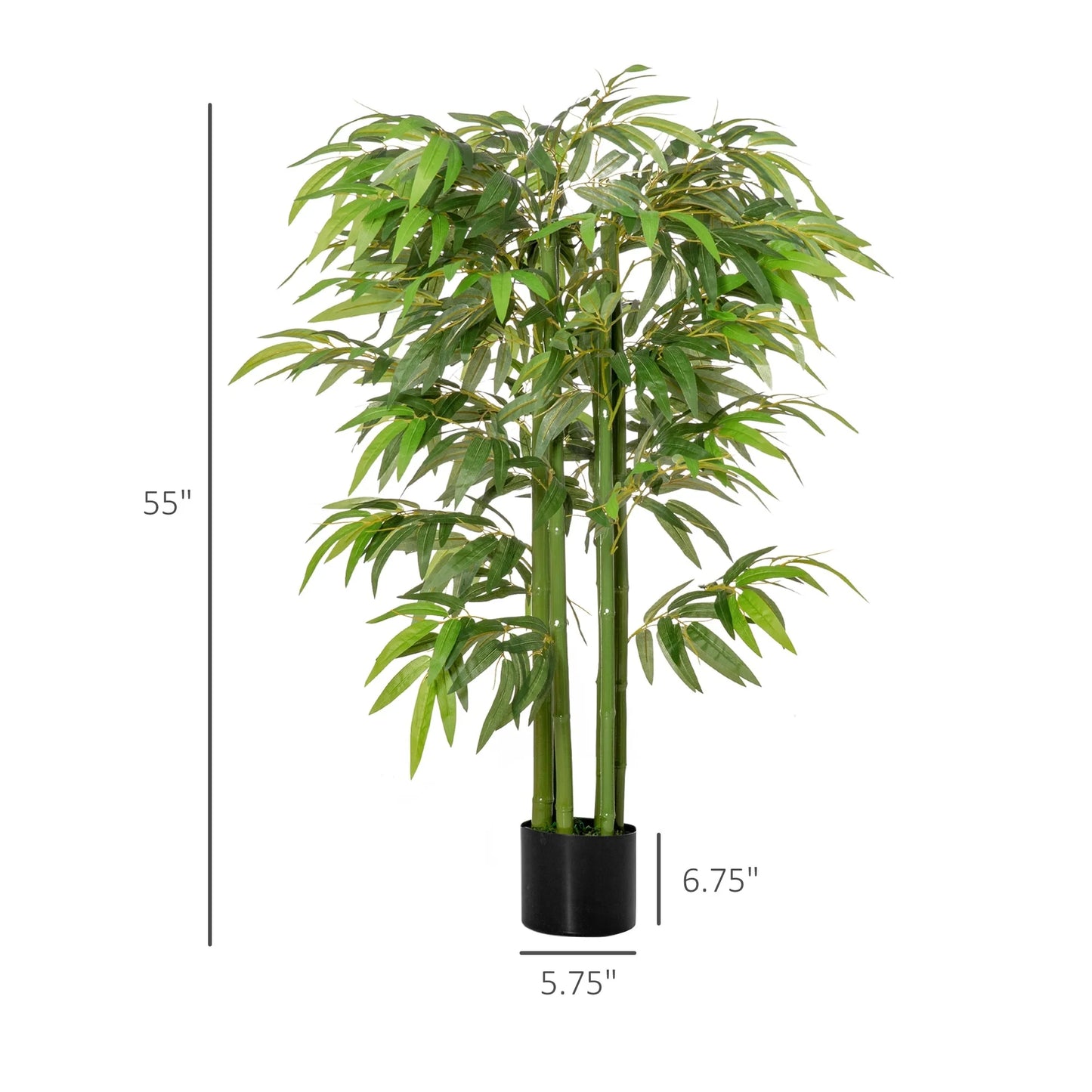 HOMCOM 4.5FT Artificial Bamboo Tree Faux Decorative Plant in Nursery Pot for Indoor Outdoor Décor - 6.75" x 6.75" x 55"
